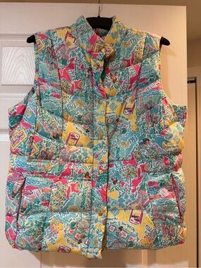Lilly Pulitzer Multi-Color Quilted Puffer Vest in Teal, Yellow & Pink